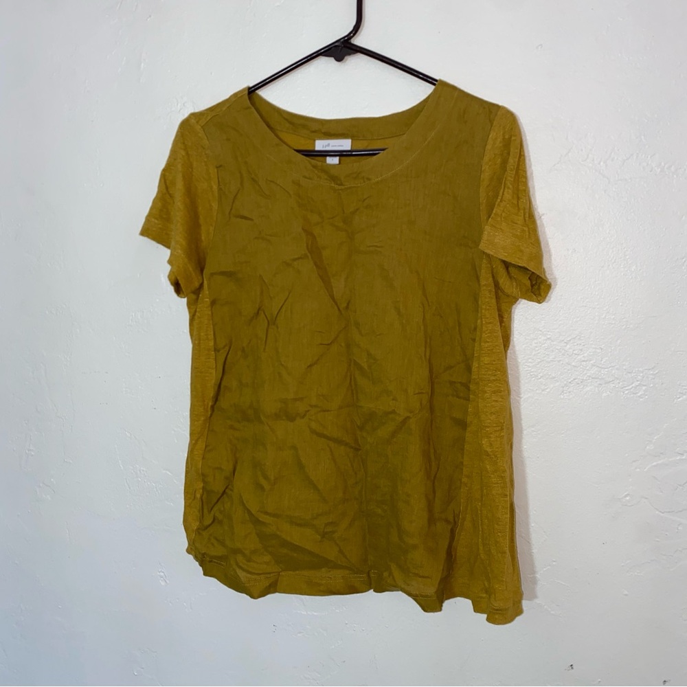 J. Jill Love Linen 100% Linen Chartreuse Green & Yellow Short Sleeve Blouse S